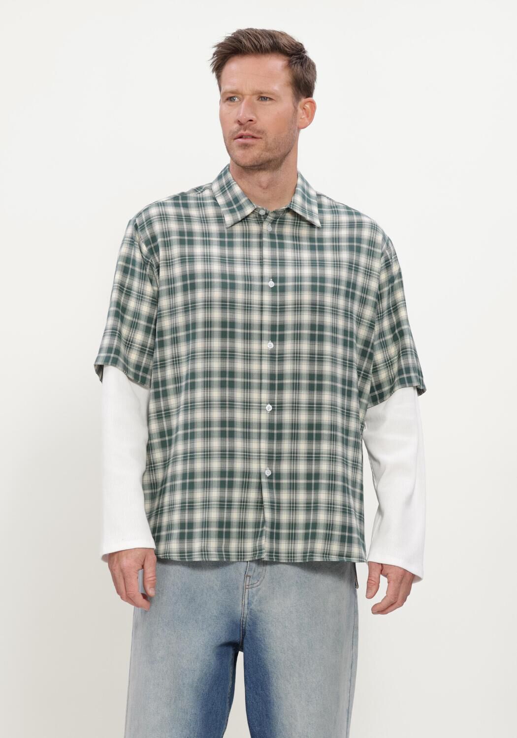 Groene NEW AMSTERDAM SURF ASSOCIATION Casual overhemd DOUBLE LAYER SHIRT - large