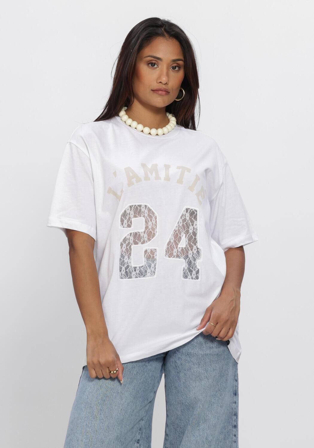 Haute L'Amitié T-Shirt Dames 24 Lace Number Tee, Maat: XL, Kleur: Wit afbeelding 1