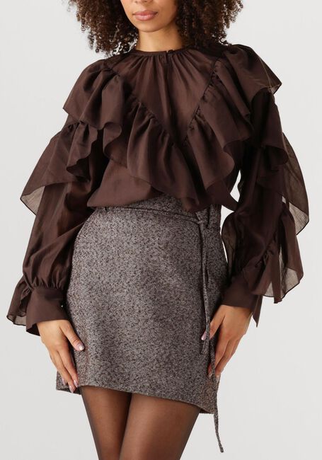 Bruine SECOND FEMALE Blouses FRIA FRILL BLOUSE - large