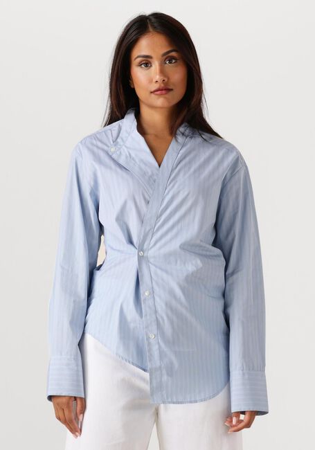 Lichtblauwe ROHE Blouses OVERLAP STRIPED SHIRT - large