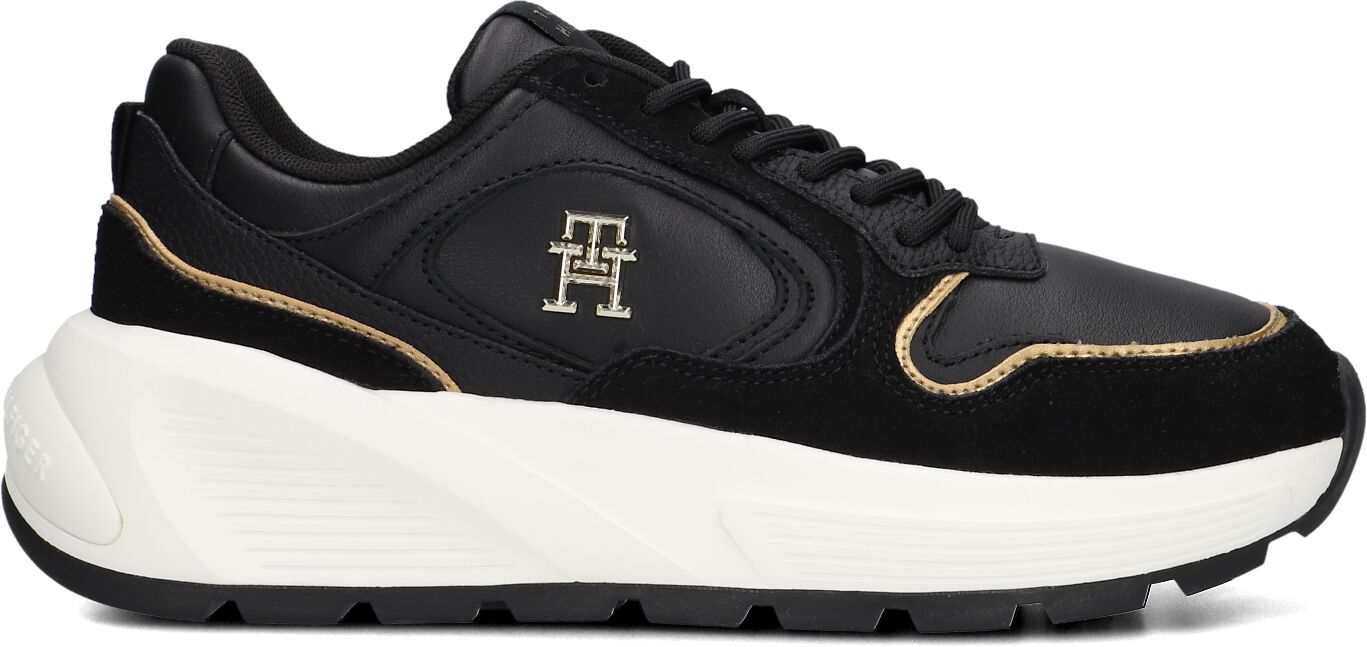 Tommy Hilfiger Lage Sneakers Dames Chunky Fashion Runner, Maat: 38, Materiaal: Leer, Kleur: Zwart