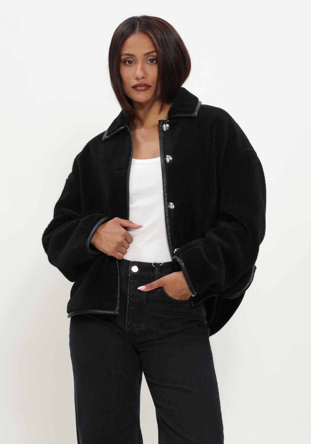 Zwarte ANINE BING Teddy jas CAMDEN JACKET - large
