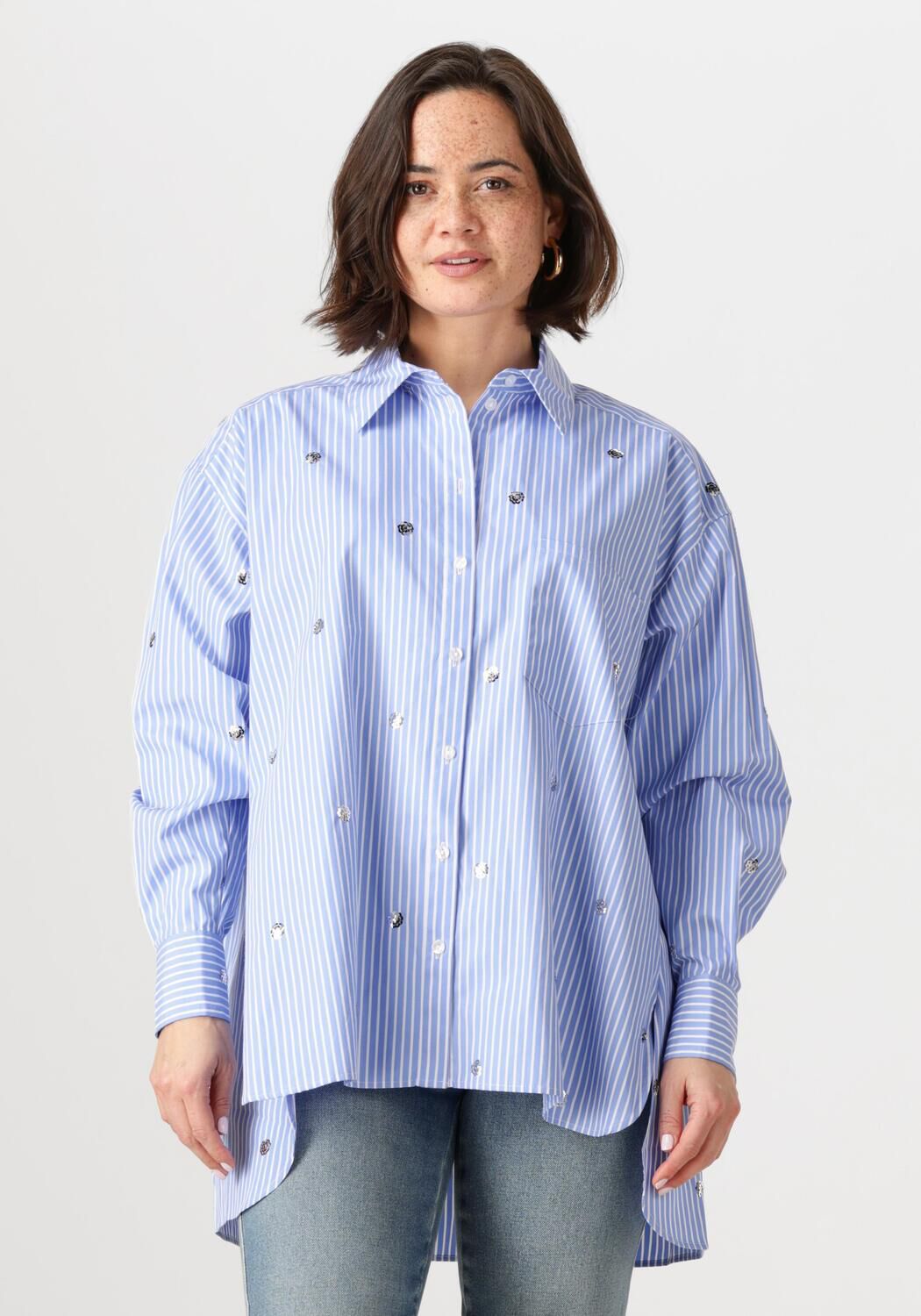 Dante6 Blouse Dames Que Oversized Stripe Shirt, Maat: 34, Kleur: Blauw
