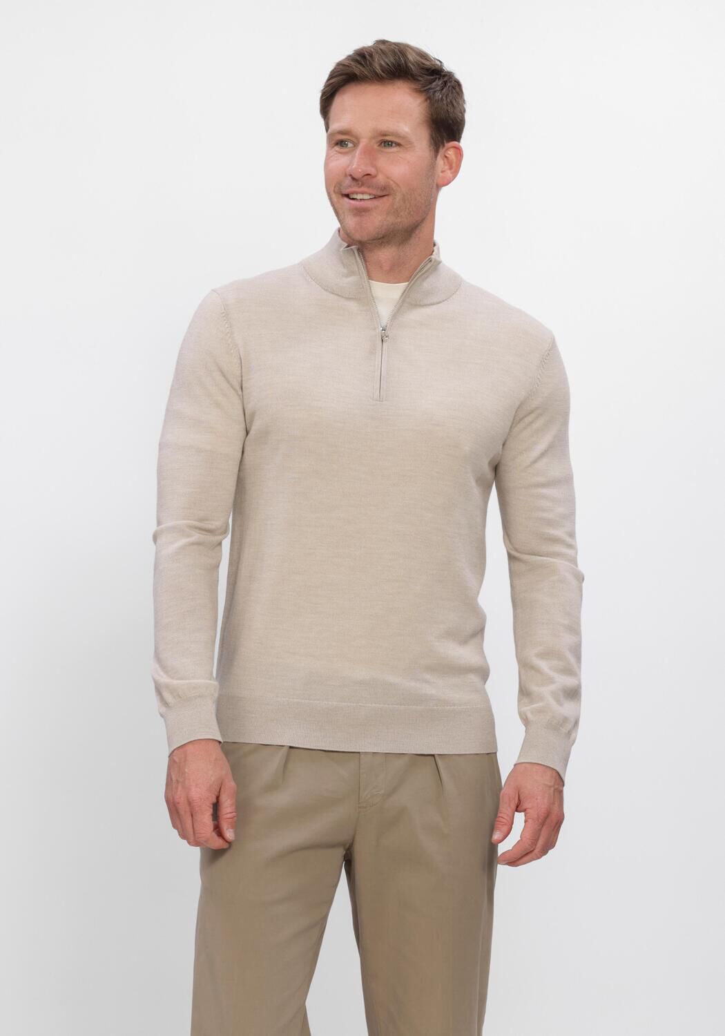 Beige PROFUOMO Trui PULLOVER HALF ZIP EXTRAFINE MERINO - large