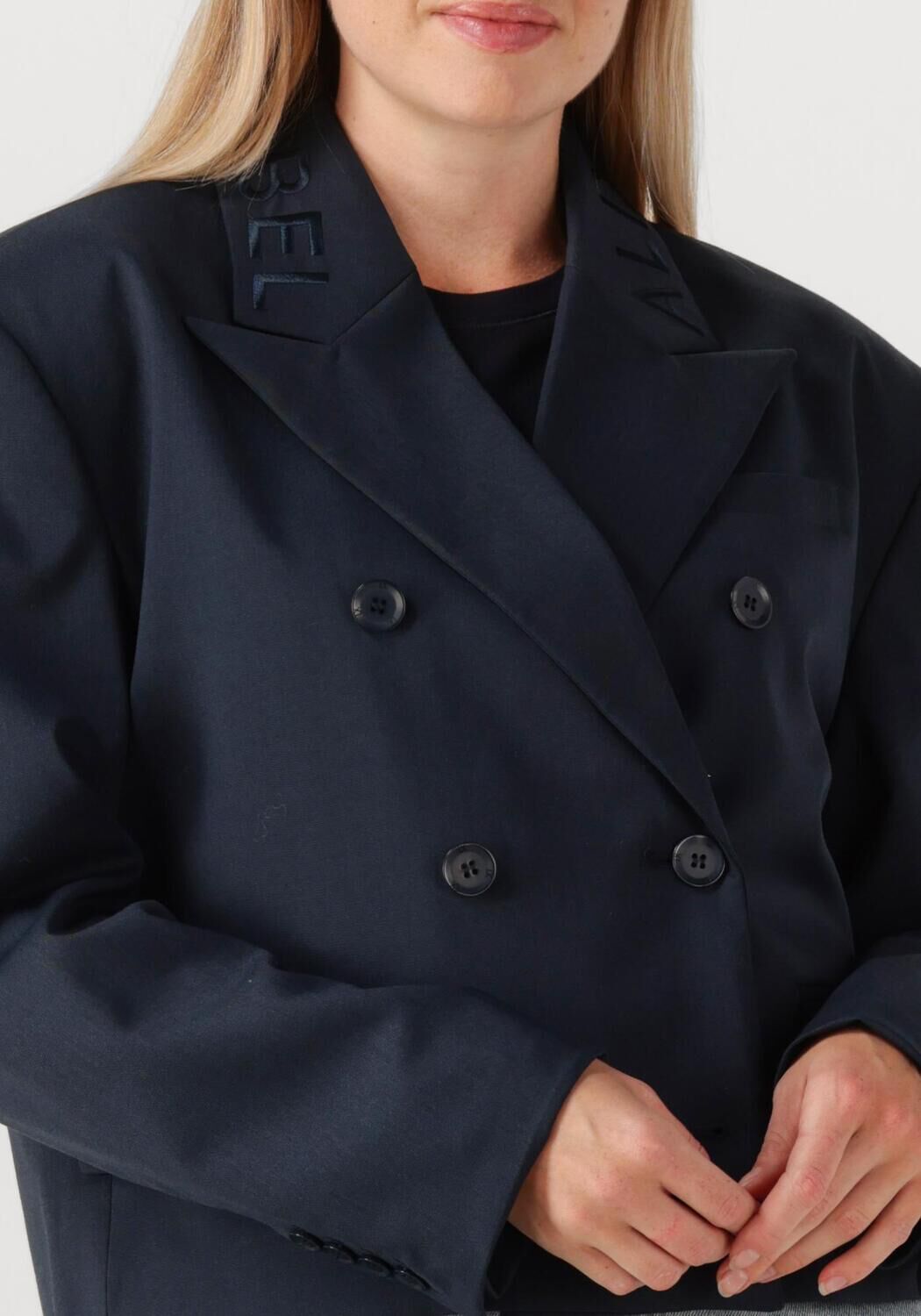 Donkerblauwe ALIX THE LABEL Blazer LADIES WOVEN DOUBLE BREASTED BLAZER - large