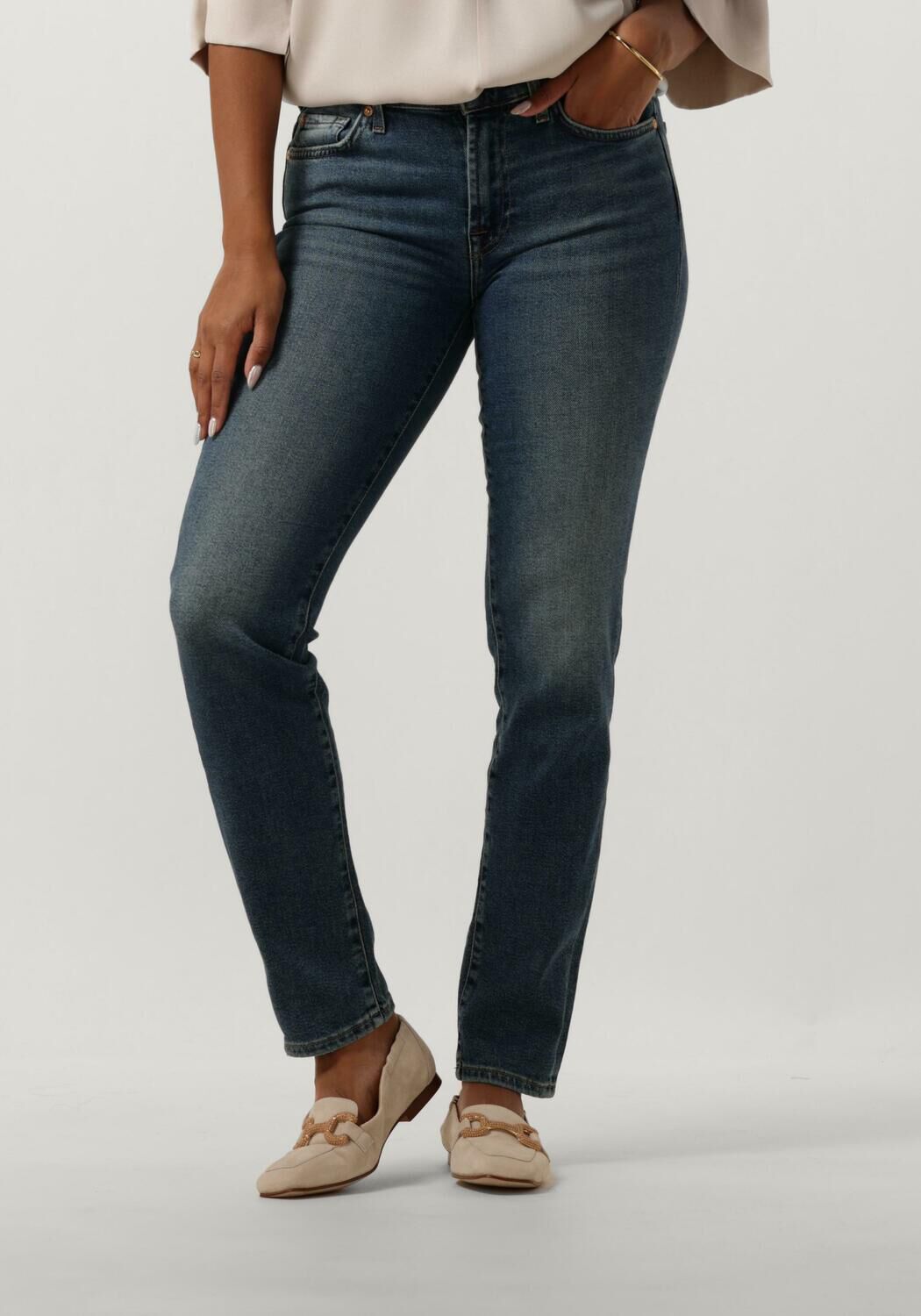7 for all Mankind Straight Leg Jeans Dames Roxanne Luxe Vintage Sea Level, Maat: 26, Kleur: Donkerblauw