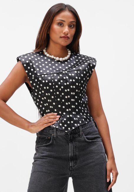 Zwarte GANNI Top PRINTED DOUBLE SATIN CORSET TOP - large
