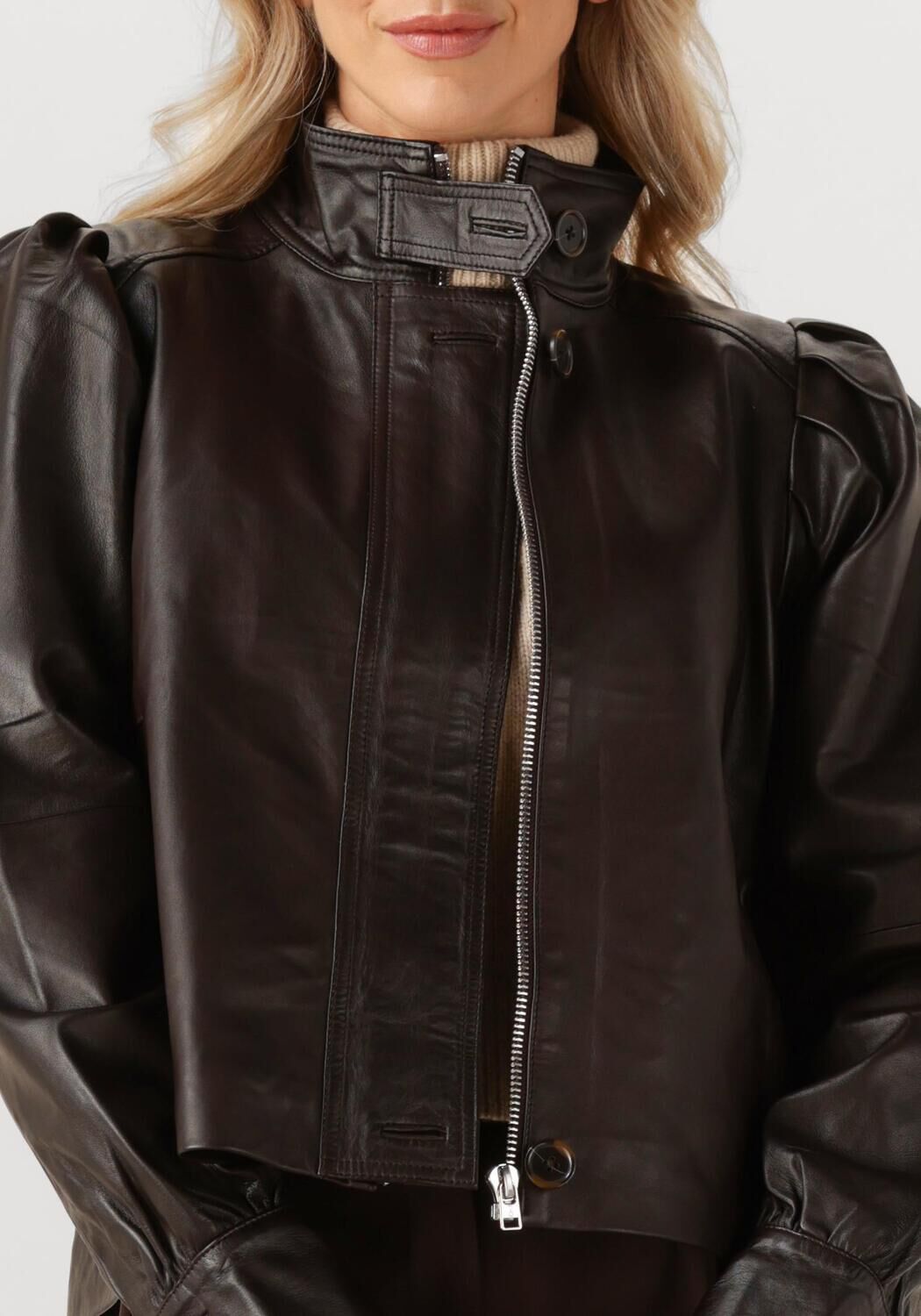 Bruine DANTE6 Leren jas KYRILO CROPPED LEATHER JACKET - large