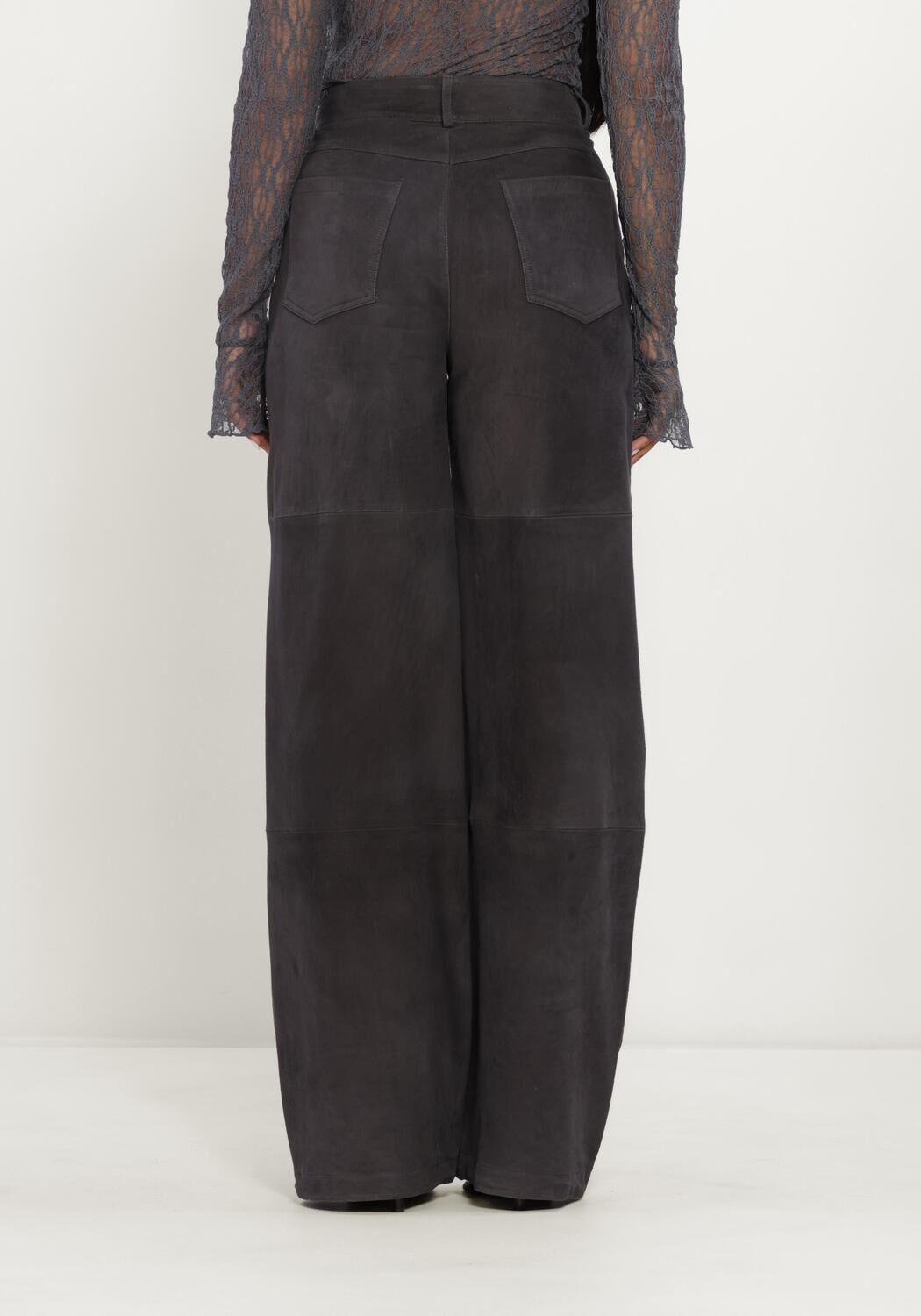 Donkergrijze IBANA Wijde broek PHINOU SUEDE - large