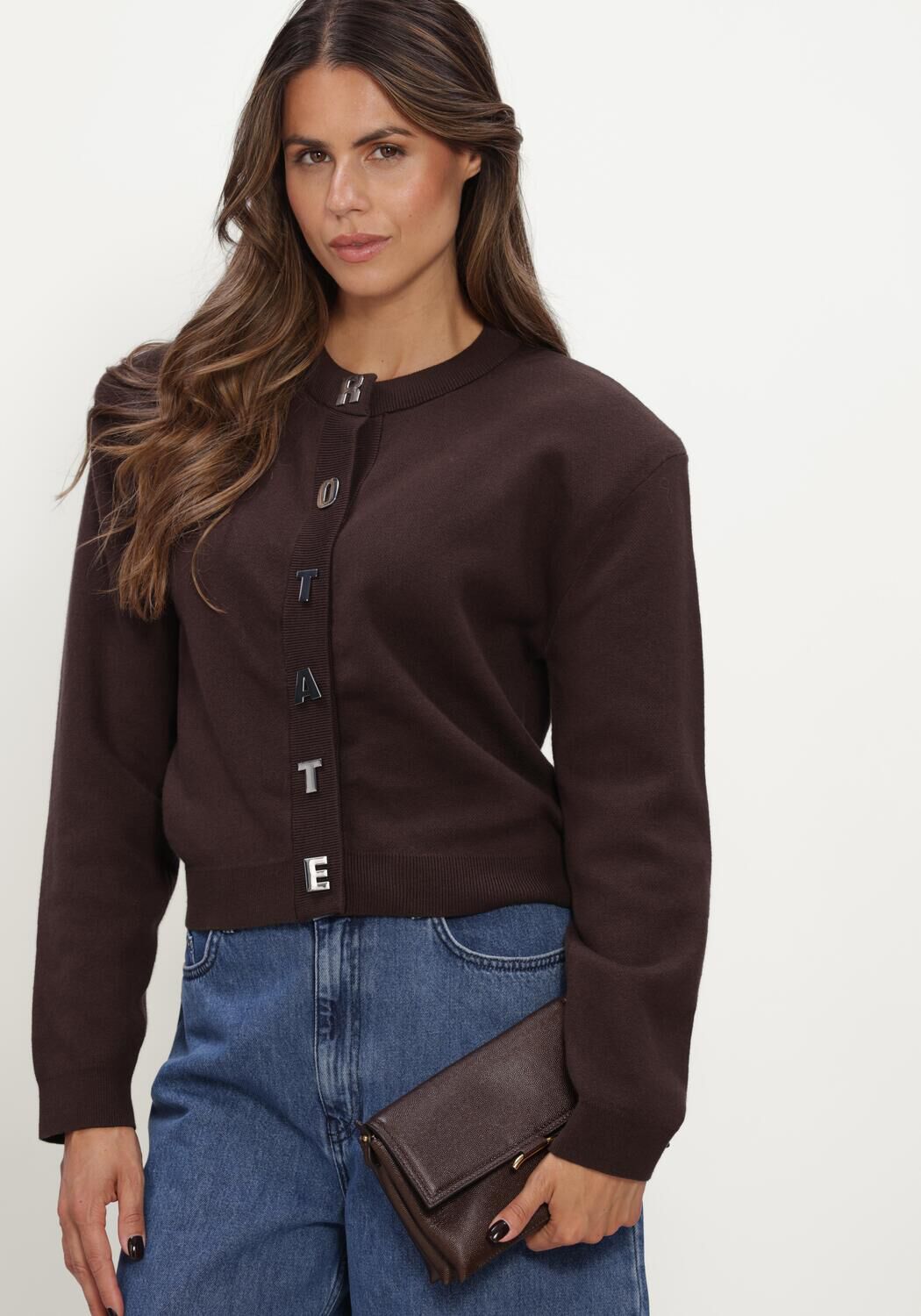 Bruine ROTATE Trui FIRM KNIT CARDIGAN - large