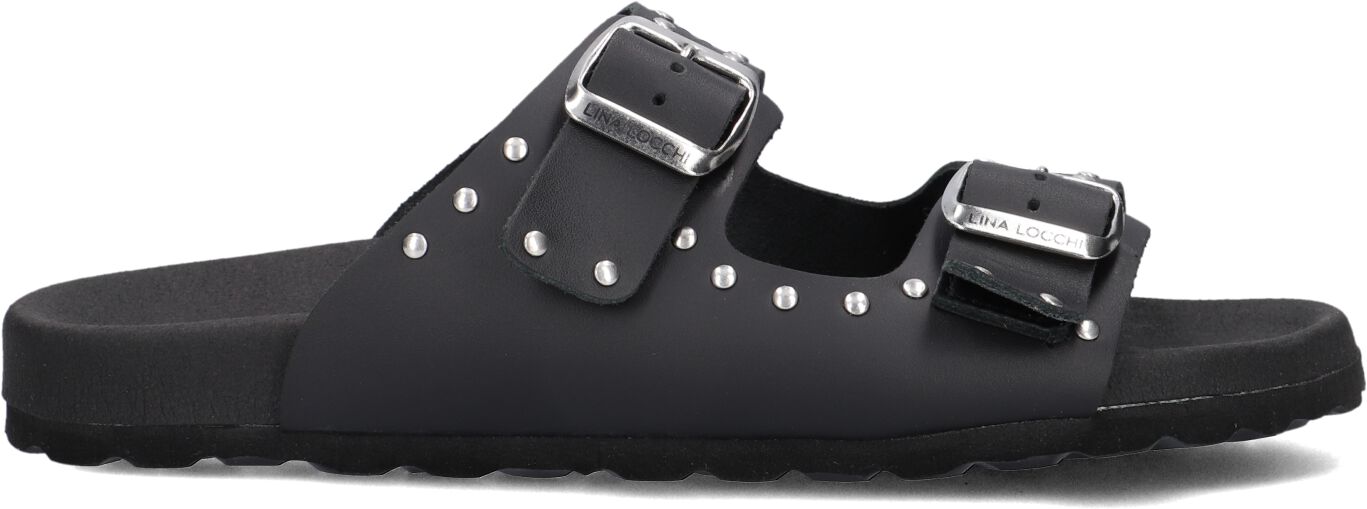 Lina Locchi Slippers
Dames 2 Gesp Slipper Met Studs, Maat: 39, Materiaal: Leer, Kleur: Zwart