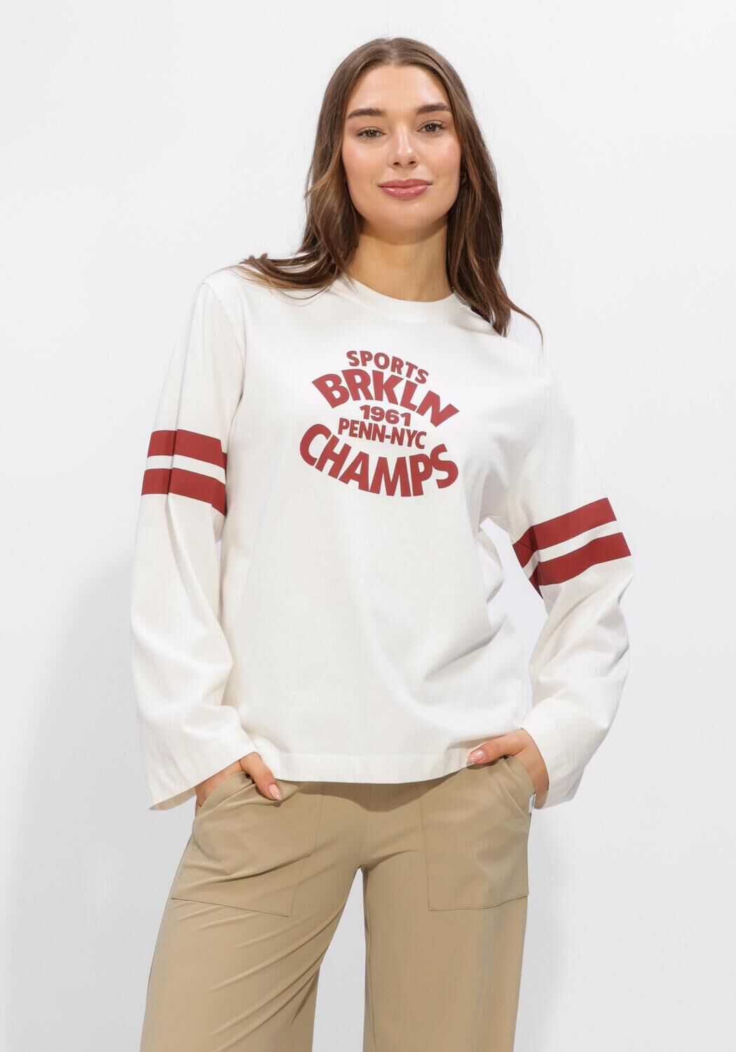 Penn & Ink Trui Dames Longsleeve Print, Maat: L, Kleur: Ecru afbeelding 1