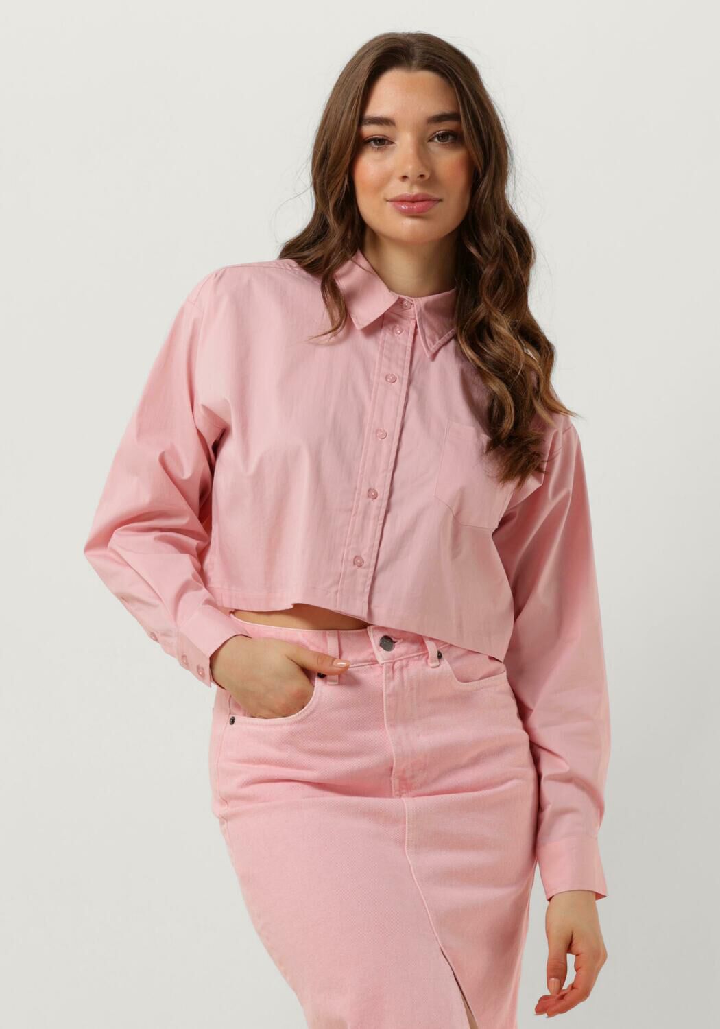 Co'Couture Blouse Dames Cotton Crisp Cropped Shirt, Maat: L, Kleur: Roze