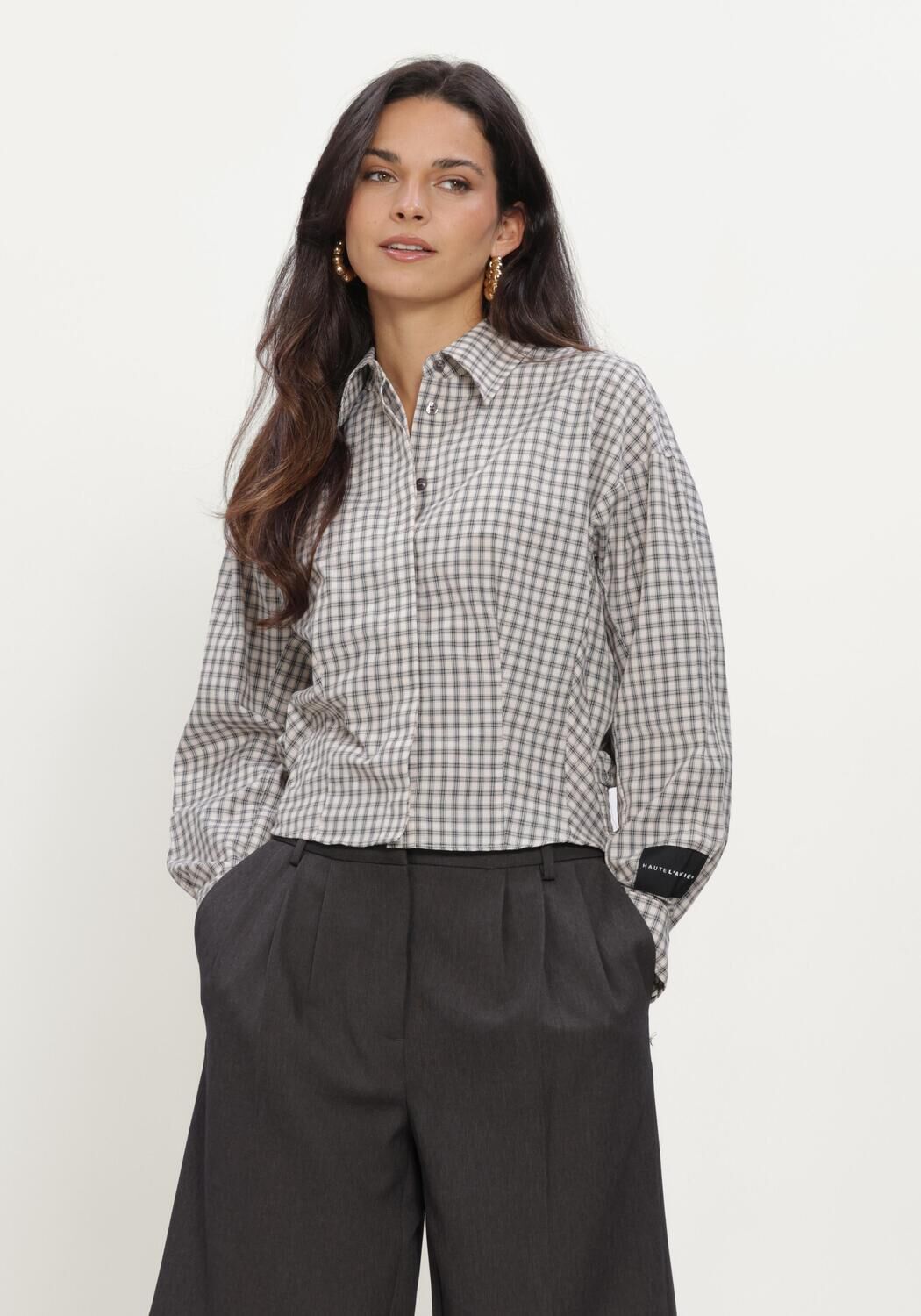 Grijze HAUTE L'AMITI&Eacute; Blouses MIMOSA CHECK SMOCK SHIRT