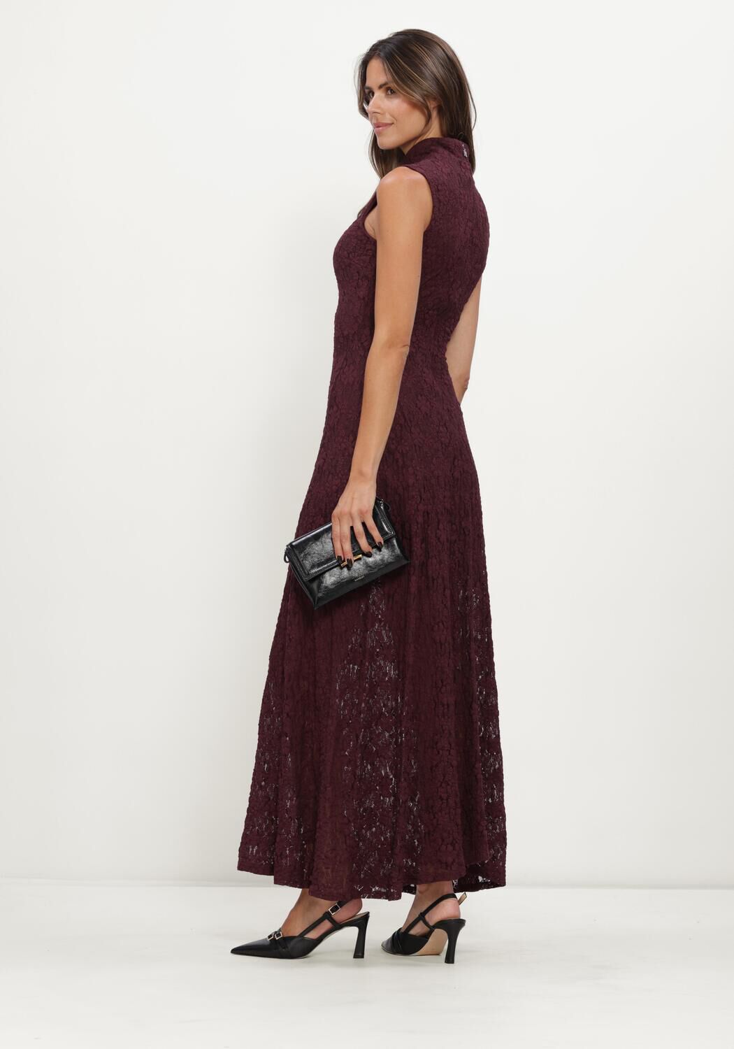 Bordeaux ROTATE Maxi jurk LACE MAXI FLARED DRESS - large