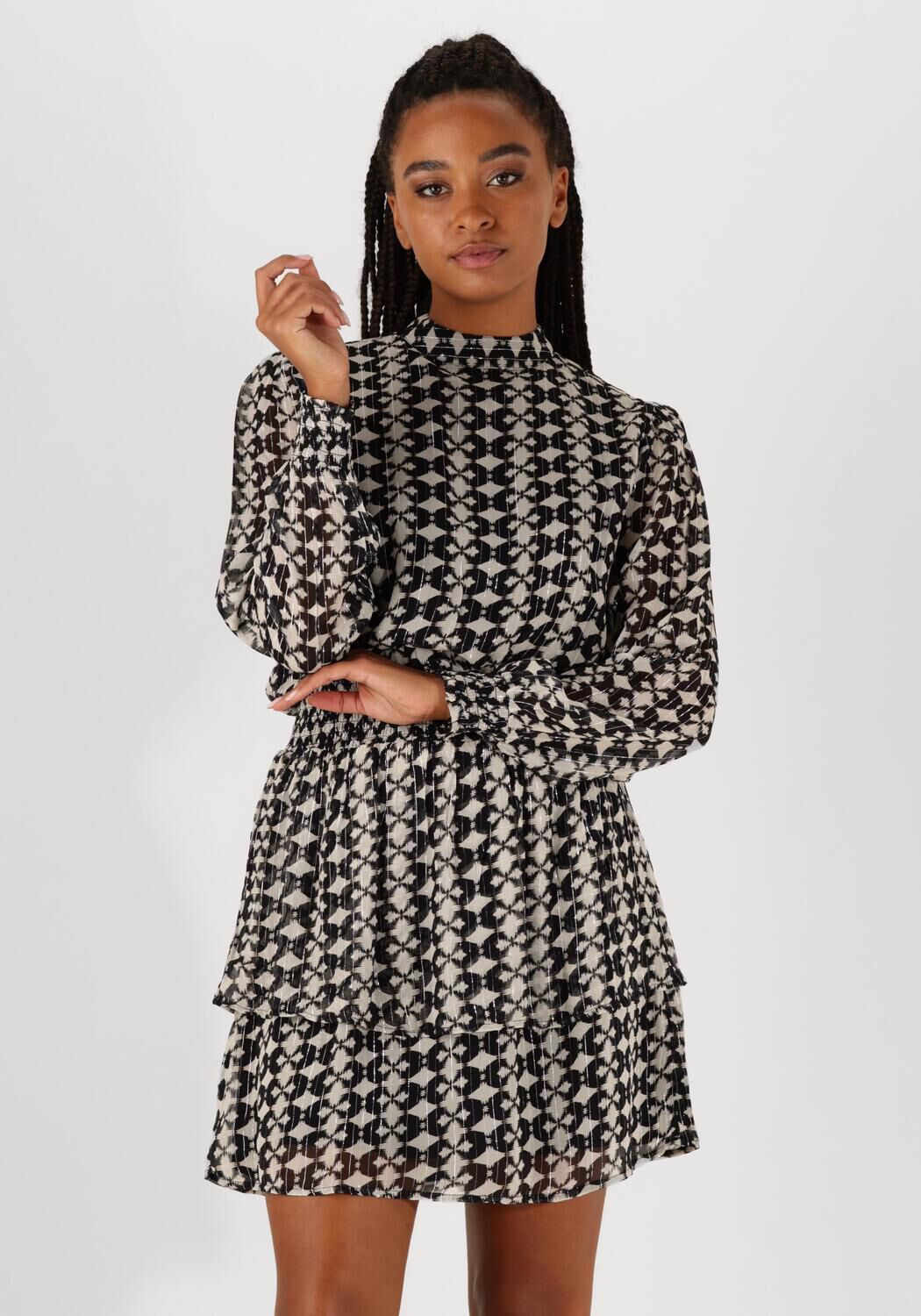 AAIKO Mini Jurk Dames Gabry Ikat Dot Vis 515, Maat: L, Kleur: Zwart
