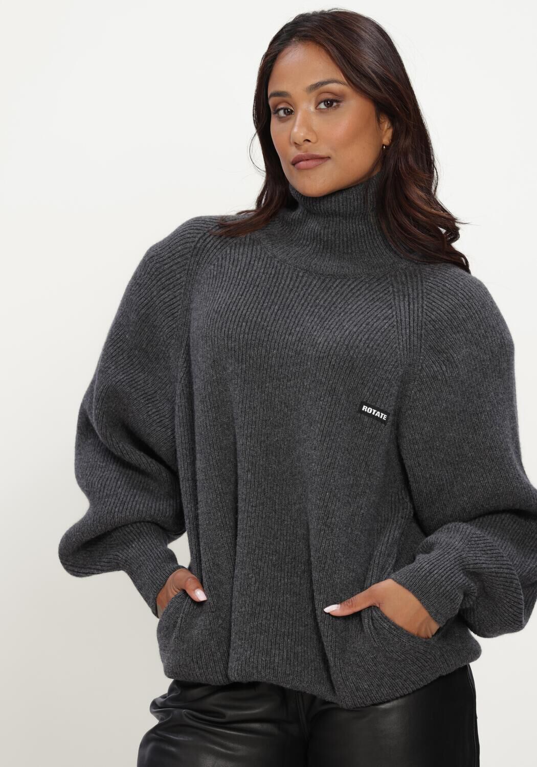 Donkergrijze ROTATE Trui KNIT HIGHNECK JUMPER - large
