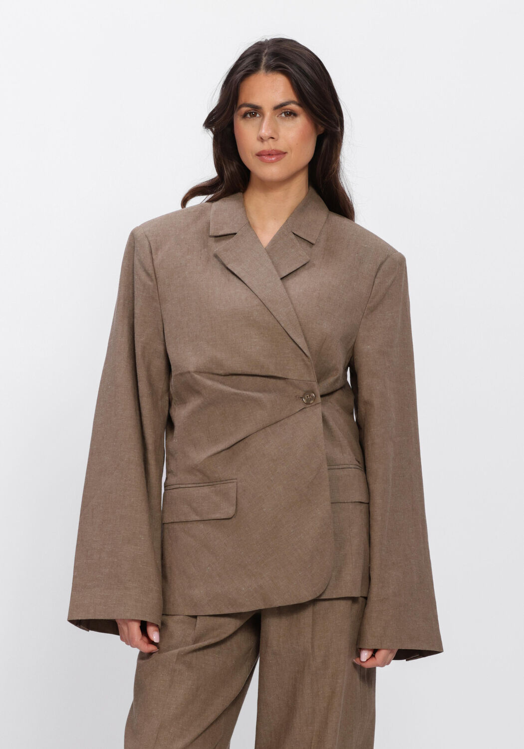 Bruine OLAF HUSSEIN Blazer ASYMETRIC LINEN BLAZER - large