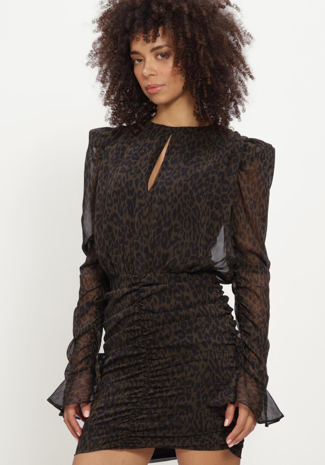 Bruine ROTATE Mini jurk RUCHED FLOWER MINI DRESS - large