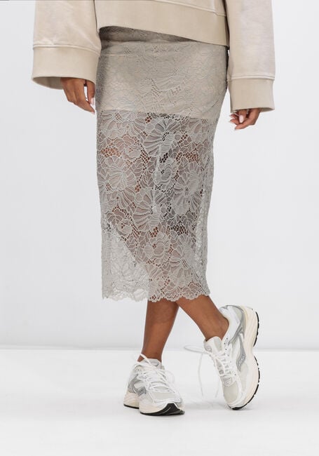 Lichtgrijze ROTATE Midirok FLOWER MESH PENCIL SKIRT - large