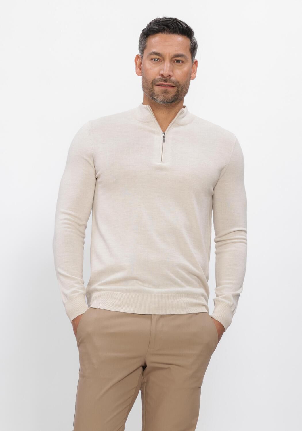 Stefano Lauran Trui Heren Half Zip Anders, Maat: XL, Kleur: Beige afbeelding 1