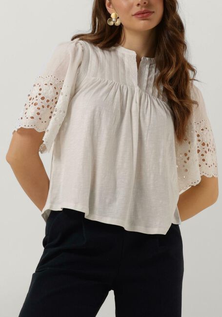 Witte RUBY TUESDAY Blouses SALOME BLOUSE WITH HALF EMBRO SLEEVES AND ROUND NECK - large