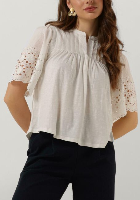 Witte RUBY TUESDAY Blouse SALOME BLOUSE WITH HALF EMBRO SLEEVES AND ROUND NECK - large