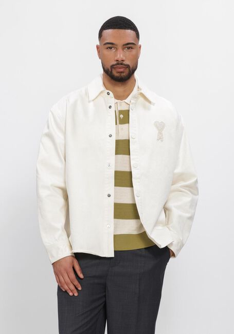 Ecru AMI PARIS Overshirts OVERSHIRT WITH KNITTED AMI DE COEUR - large