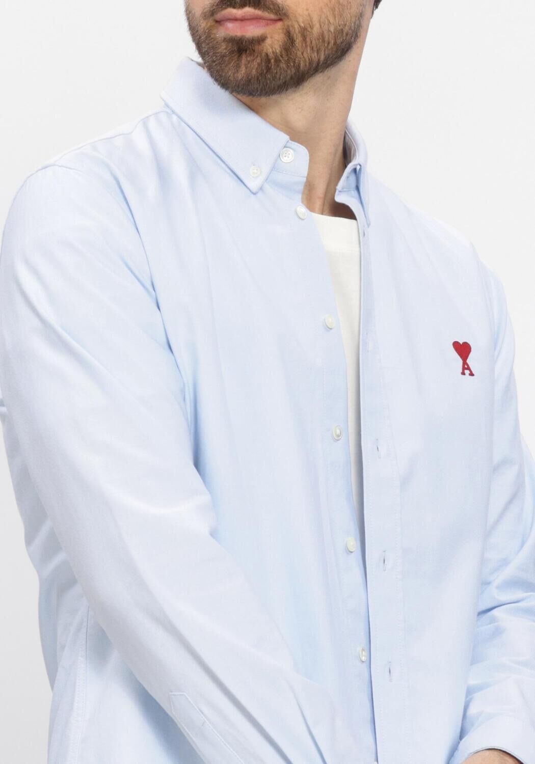 Lichtblauwe AMI PARIS Casual overhemd CLASSIC LONG SLEEVE SHIRT BUTTON DOWN COLLAR WITH EMBROIDERED ADC - large
