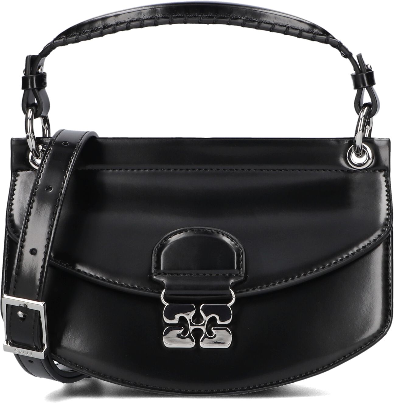 Ganni Ganni Handtas Dames Apo-g Bag Mini Top Handle Box, Materiaal: Leer, Kleur: Zwart