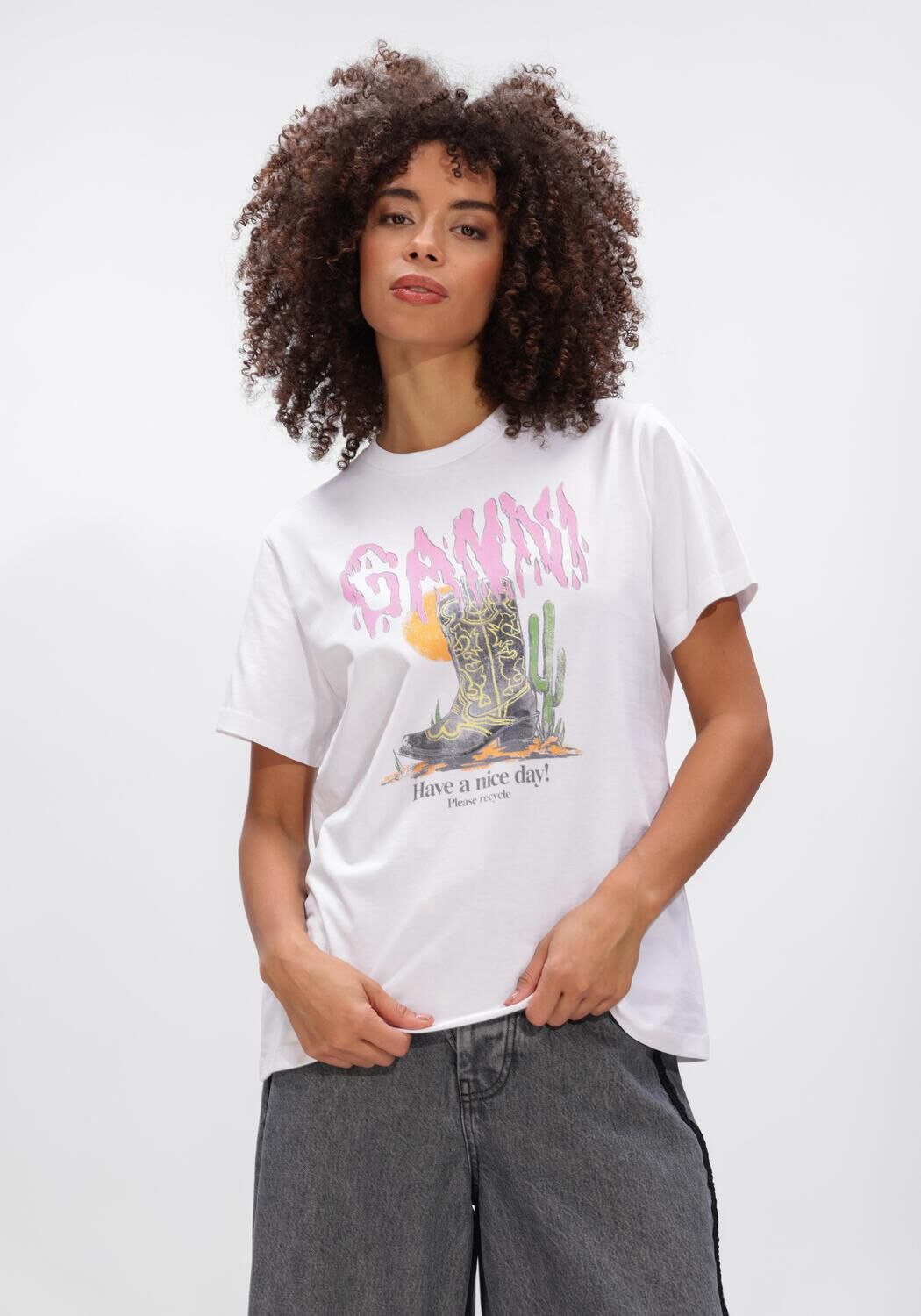 Witte GANNI T-shirt BASIC COTTON JEESEY T SHIRT - large