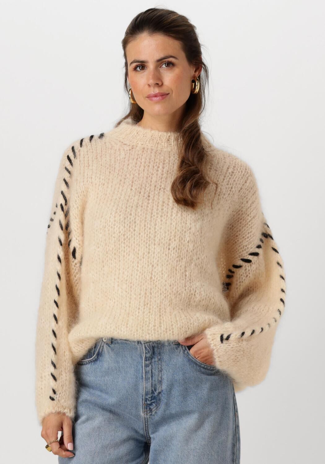 American Dreams Trui Dames Catio Mohair Stitch Pullover, Maat: L/XL, Kleur: Beige