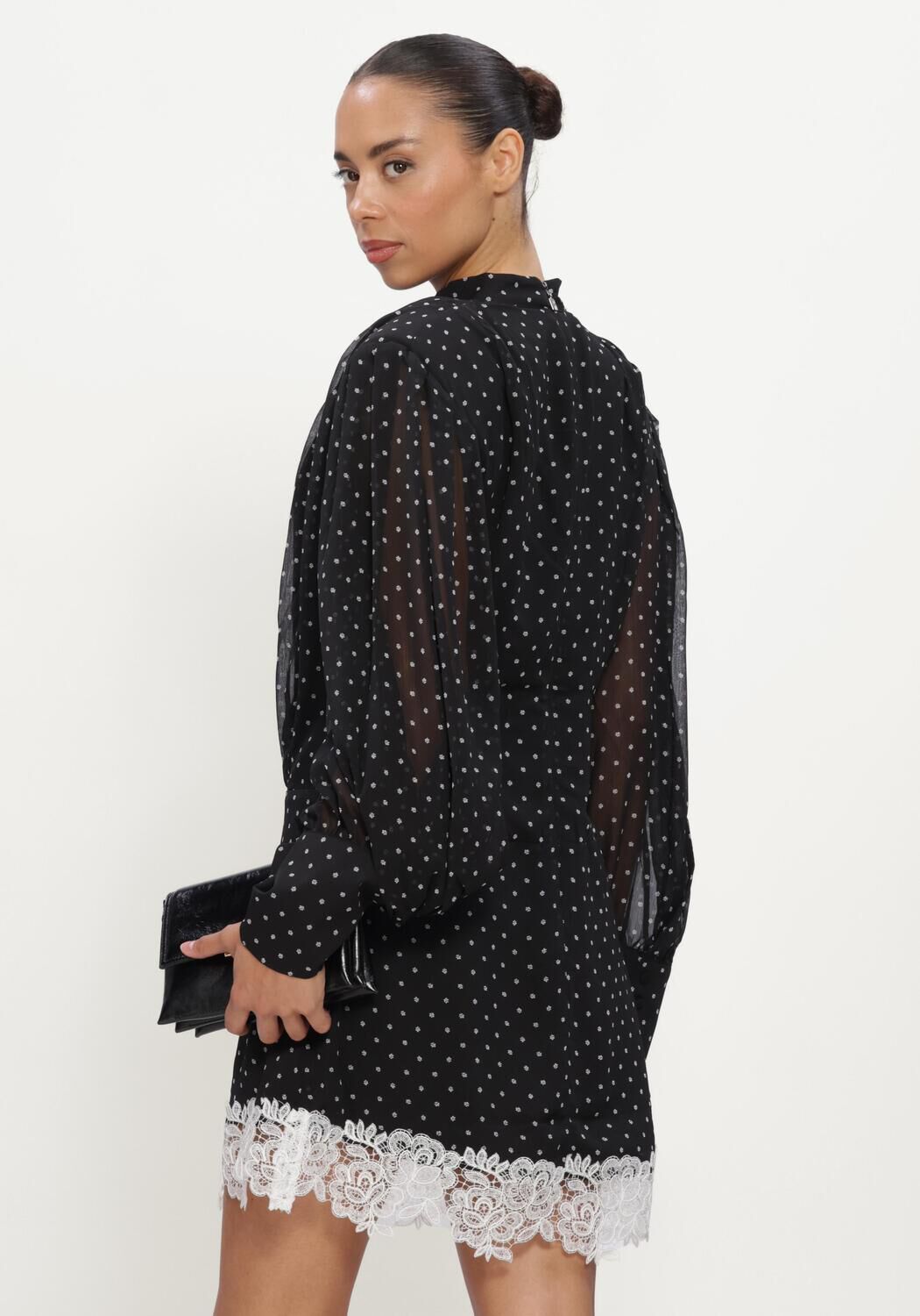 Zwarte ROTATE Blouses MINIDRESS LS LACE DETAIL - large