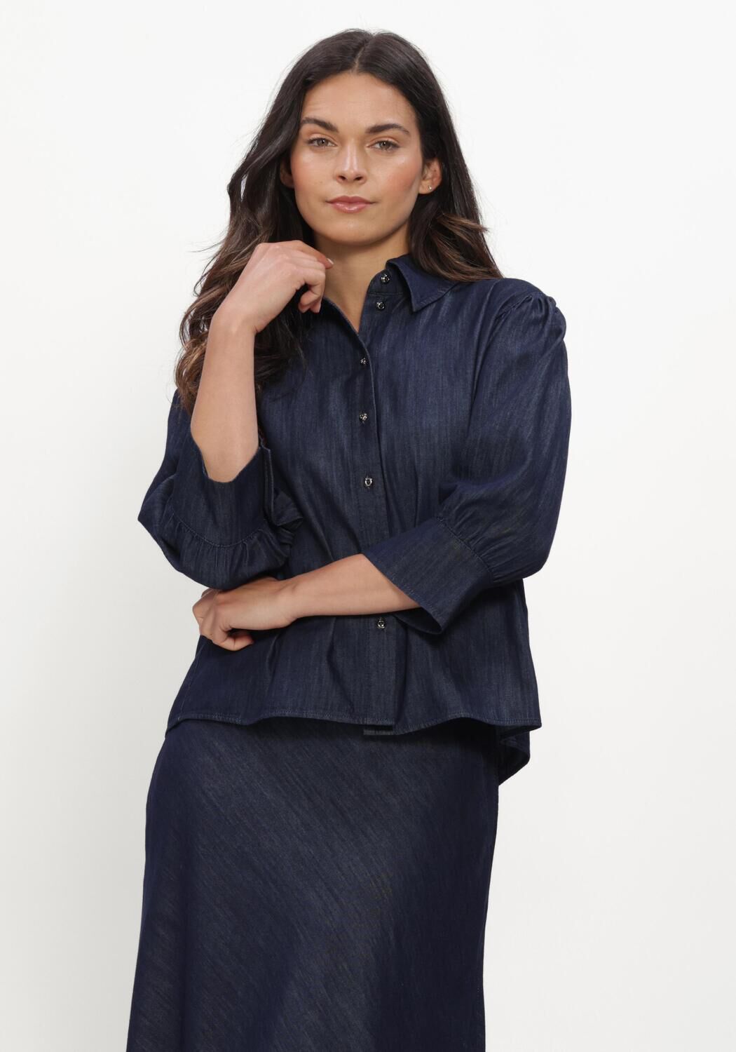 Donkerblauwe LUISA CERANO Blouses DENIM-BLUSE - large