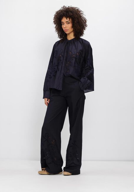 Donkerblauwe FORTE FORTE Wijde broek LUNAMARIS EMBROIDERY CO POPLINE CROPPED PANTS - large