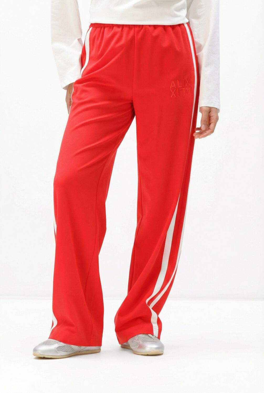 Alix the Label Joggingbroek Dames Ladies Woven Strass Stripe Pants, Maat: L, Kleur: Rood afbeelding 1