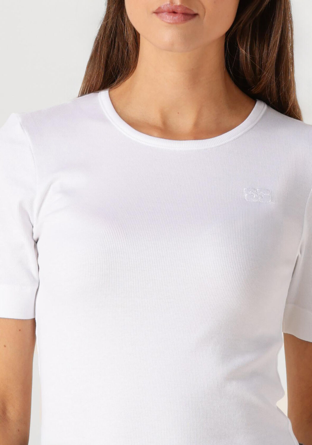 Witte GANNI T-shirt SOFT COTTON RIB SHORT SLEEVE T-SHIRT - large
