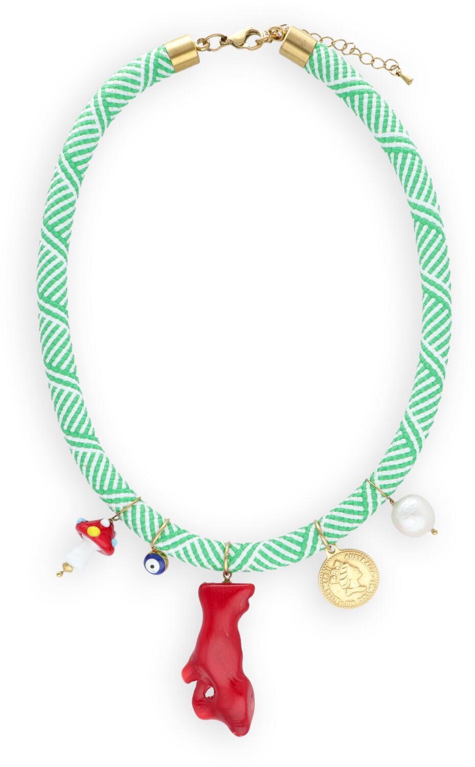 Bonnie Studios Ketting Dames Bill Pendant Necklace, Materiaal: Textiel, Kleur: Groen afbeelding 1