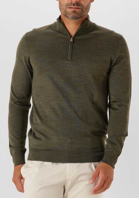 Groene PROFUOMO Trui PULLOVER HALF ZIP MERINO - large