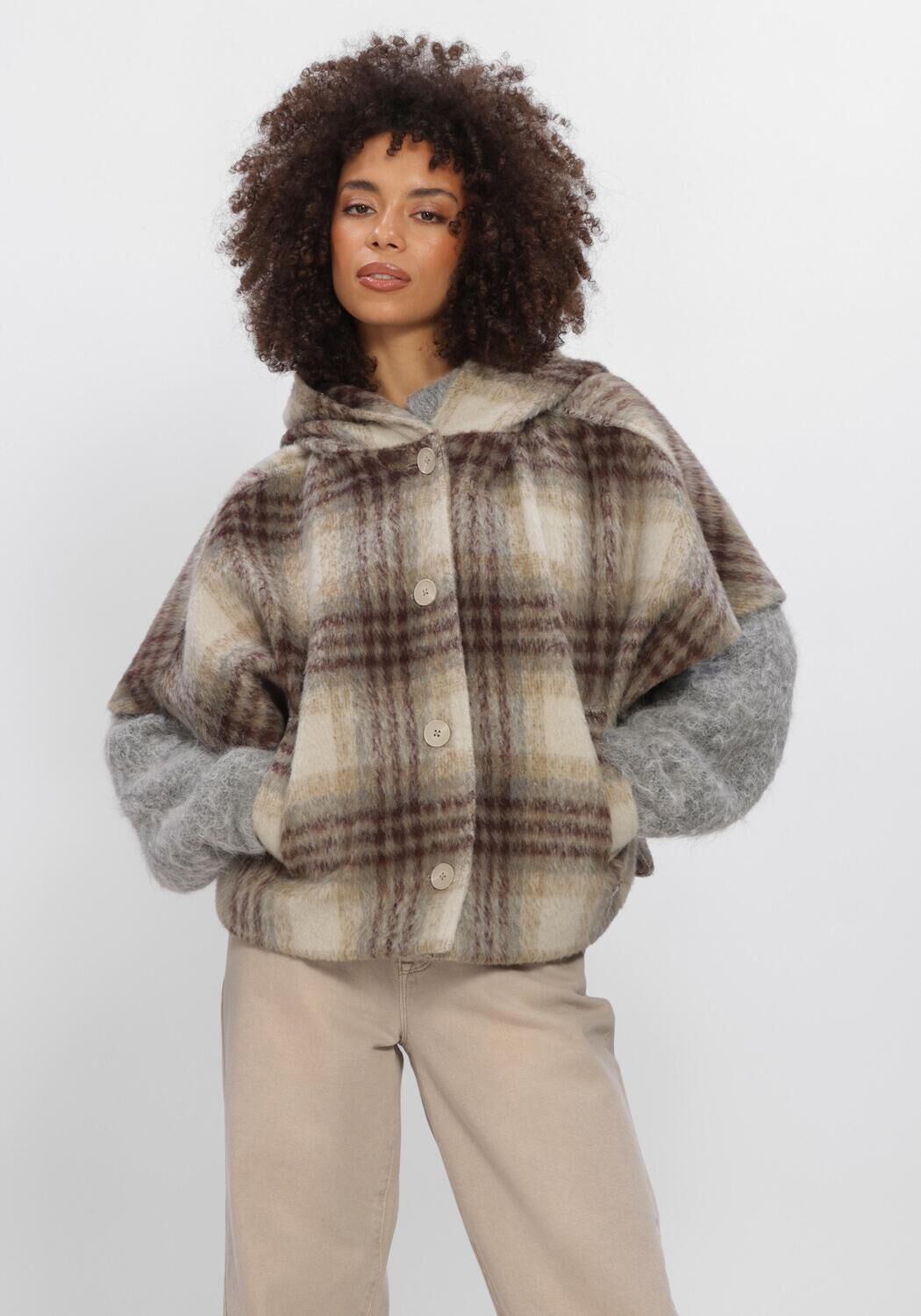 Beige DANTE6 Jack LUNETTA CHECK CAPE COAT - large