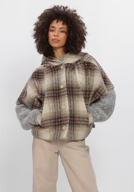 Beige DANTE6 Jack LUNETTA CHECK CAPE COAT - large