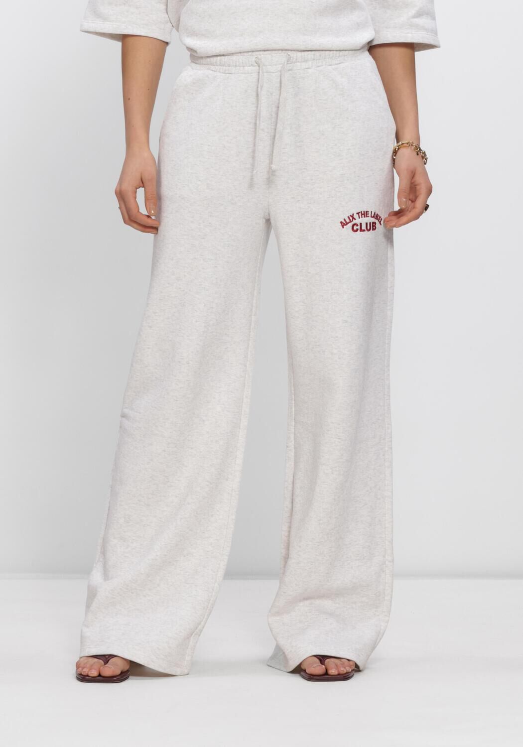 Alix the Label Wijde Broek Dames Ladies Knitted Wide Leg Sweat Pants, Maat: XL, Kleur: Lichtgrijs afbeelding 1