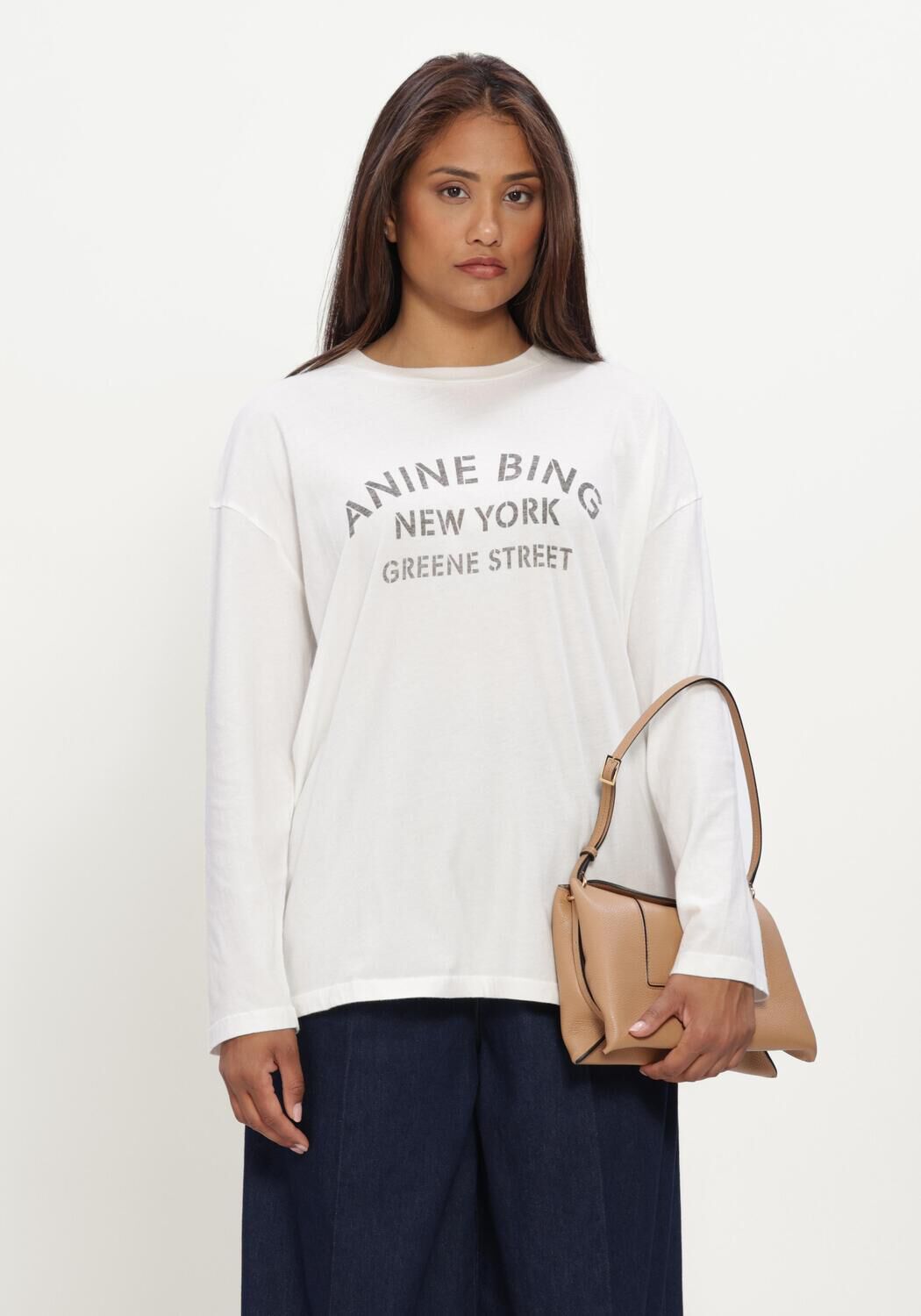 Witte ANINE BING Top IVAN LONG SLEEVE NEW YORK STENCIL - large
