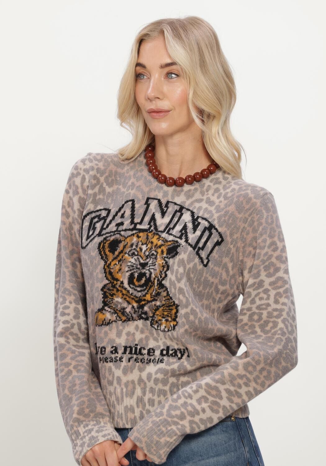 Multi GANNI Tops & T-shirts GRAPHIC WOOL SWEATER TIGER - large