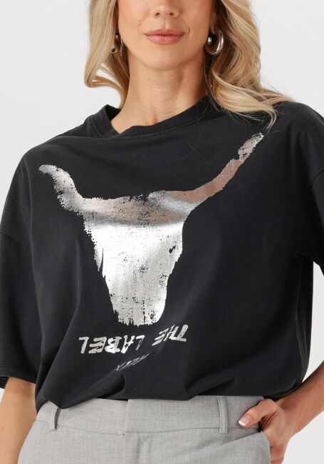 Zwarte ALIX THE LABEL T-shirt LADIES KNITTED SILVER BULL TSHIRT - large