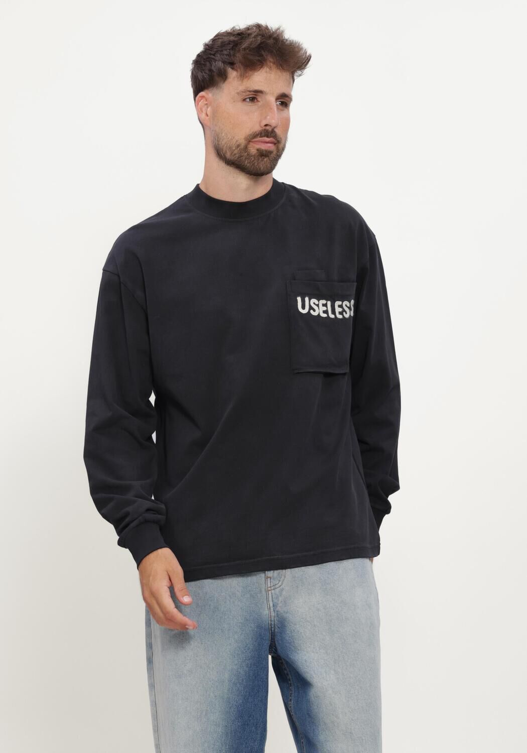 Zwarte HOPEIUM T-shirt UNLESS LONF SLEEVE TEE WITH POCKET BLACK - large
