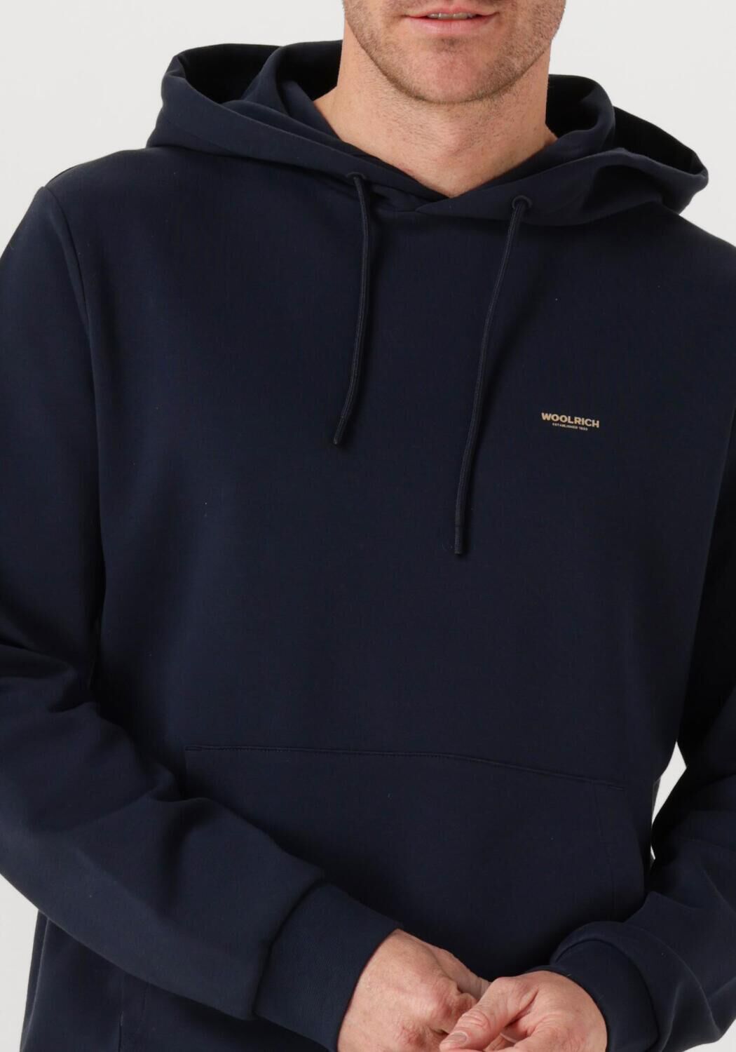 Donkerblauwe WOOLRICH Trui LOGO INTERLOCK HOODIE - large