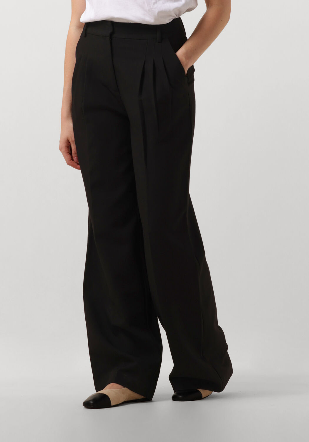 Co'Couture Pantalon Dames Vola Pleated Long Pant, Maat: L, Kleur: Zwart