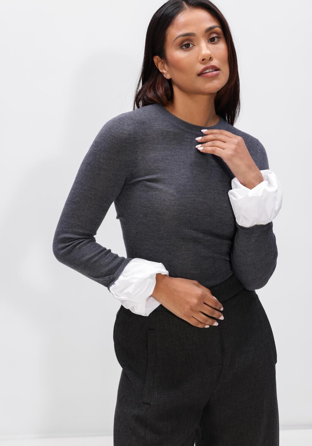 Donkergrijze DOROTHEE SCHUMACHER Trui CHIC MERINO PULLOVER - large