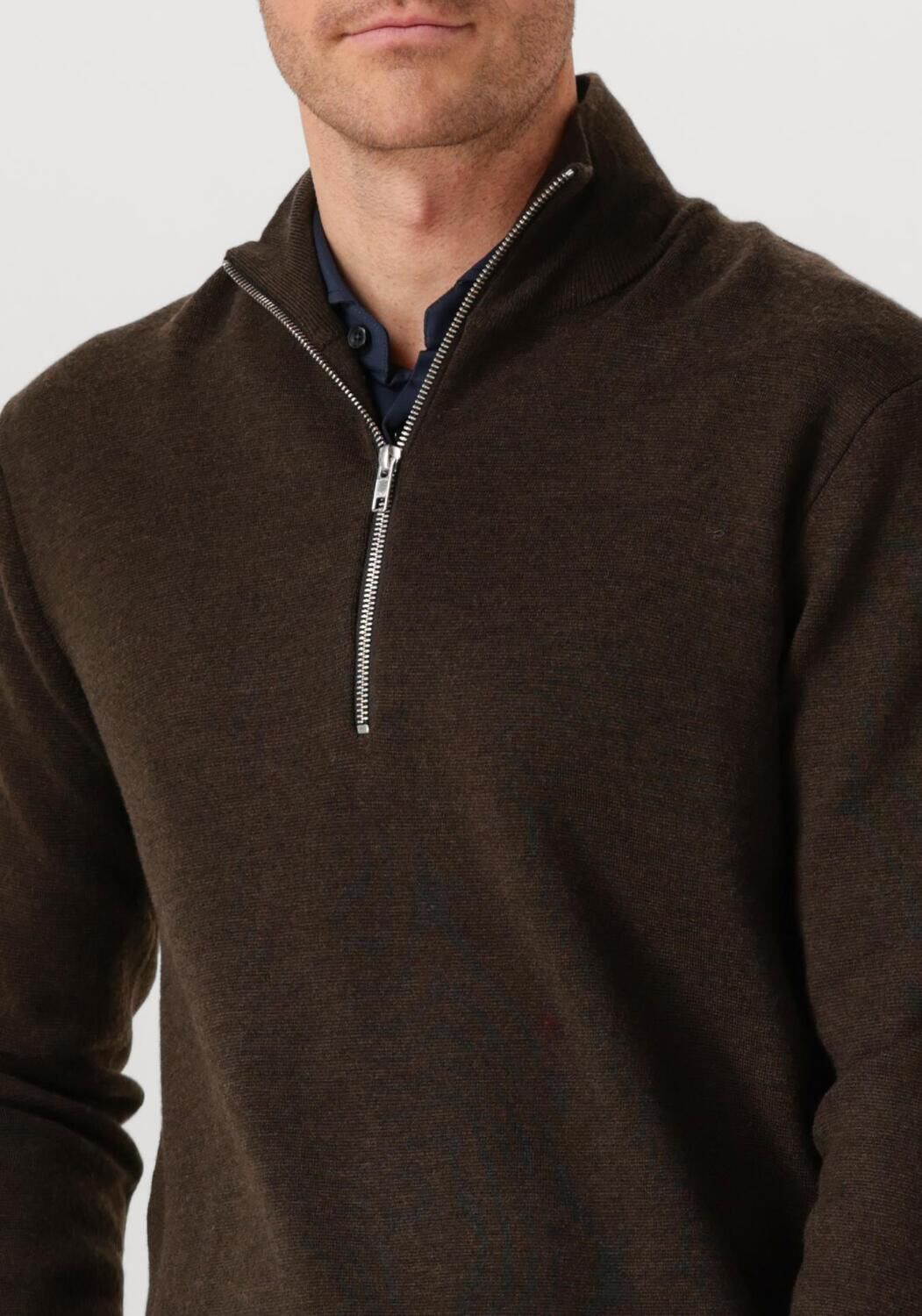 Bruine NN.07 Trui HARALD HALF ZIP 6530 - large